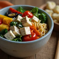 Sałatka z tofu i makaronem: Szybka, wegańska sałatka na zdrowy lunch