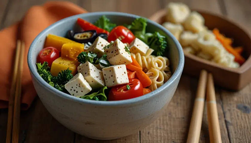 Sałatka z tofu i makaronem: Szybka, wegańska sałatka na zdrowy lunch