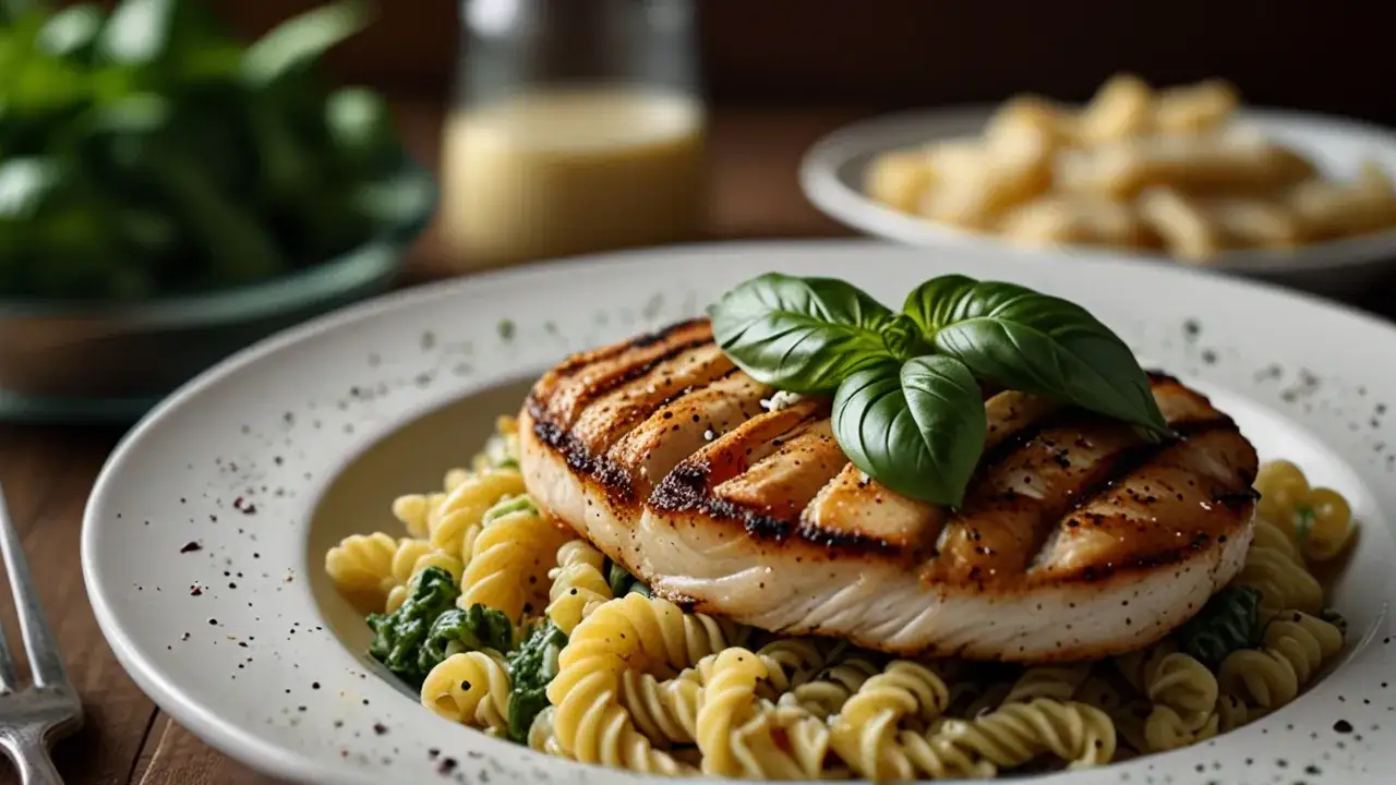 Zdjęcie Makaron z pesto i grillowanym kurczakiem: Zdrowy obiad, który pokochasz