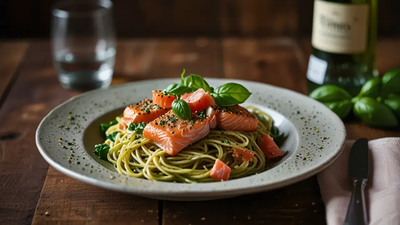 Zdjęcie Makaron z pesto i łososiem: Prosty przepis na wyjątkowy i smaczny obiad